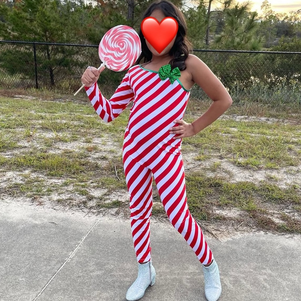 Christmas Red and White Striped Onesie with Green Bow